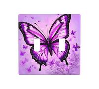 Phayah Purple Butterfly Pattern Double Light Switch Cover Plates Decorative Wall Plate Double Toggle Lightswitch Cover