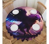 PHAYAH Purple Flame Griffin Pattern Round Laciness Tablecloth 60 Inch Party Table Cover with for Restaurant, Picnic, Buffet Indoor Outdoor Dining