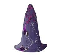 PHAYAH Purple Plum Butterfly Pattern Halloween Adult Hooded Robe Cape, Women'S Men'S Halloween Dress Up Party Cosplay Costumes L