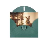 PHAYAH Rabbit On The Table Pattern Blank Greeting Cards 10 With Dark Green Envelopes For Christmas, Wedding Anniversaries And Party Invitations