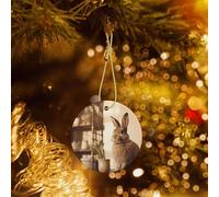 Phayah Rabbit On The Table Pattern Hristmas Ceramic Round Pendant Christmas Tree Ornaments Homefor Gatherings Decoration