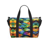 Phayah Rainbow Fish Scale Travel Duffle Bag Weekender Overnight Gym Tote For Women Girls Shoulder Bag Workout Water Resistant, Black, One Size