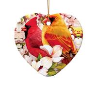 Phayah Red Bird Design Pattern Ceramic Heart Shape Xmas Tree Ornament New Year Home Souvenirs For Gatherings Hanging Decoration
