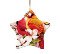 Phayah Red Bird Design Pattern Ceramic Star Shape Xmas Tree Ornament New Year Home Souvenirs For Gatherings Hanging Decoration