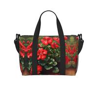 Phayah Red Geraniums Travel Duffel Bag,Sports Tote Gym Bag,Shoulder Weekender Overnight Bag For Women, Black, One Size, Black, One Size