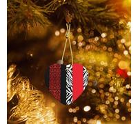 Phayah Red Leopard And Zebra Animal Pattern Ceramic Ornament Christmas Holidays Heart Shaped Porcelain Christmas Tree Hanging