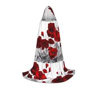 PHAYAH Red Poppy Flower Pattern Hooded Poncho Unisex Christmas Hoodie For Cosplay Halloween Costume Party Masquerade M