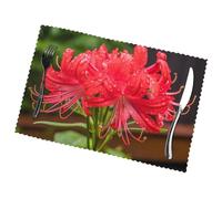 Phayah Red Spider Lily Pattern Table Placemats Set Of 6 12 X 18 Inch Placemats, For Holiday Parties Kitchen Table Decorations