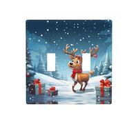 Phayah Reindeer with Gifts Pattern Double Light Switch Cover Plates Decorative Wall Plate Double Toggle Lightswitch Cover