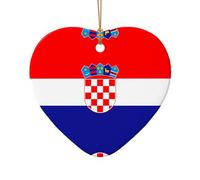 Phayah Republic Of Croatia Flag Pattern Hristmas Ceramic Heart Shape Pendant Christmas Tree Ornaments Homefor Gatherings Decoration