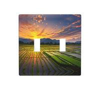 Phayah Rice Paddy Field Sun Pattern Double Toggle Light Switch Plates Outlet Covers Decorative for Bathroom Bedroom Kitchen 4.5 X 4.5 Inch