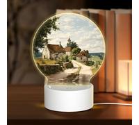 PHAYAH Romance in The Countryside Pattern Round Decorative Night Lights with USB Plug in Table Lamp with 3 Light Modes Adjustable for Bedroom Living Room Cafe