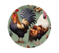 PHAYAH Rooster And Chicken Pattern Round Gaming Mouse Pad Non-Slip Rubber Base Mouse Mat With Stitched Edge 7.9 X 7.9 In For Laptop Computer