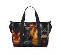 Phayah Roosters Dressed In Many Colors Travel Duffel Bag,Sports Tote Gym Bag,Shoulder Weekender Overnight Bag For Women, Black, One Size