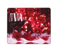 PHAYAH Roses And Glasses Of Red Wine Pattern Mouse Pad With Non Slip Rubber Base Gaming With Stitched Edge, Mousepad For Laptop, Computer, Office 7 X 8.6 In