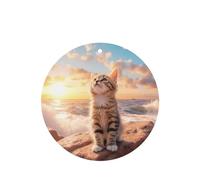 Phayah Round Shape Car Air Fresheners Cards 4 Pcs Cat Looking For The Sky Pattern Auto Aromatherapy Tablets Hanging Scented Card - Lavender Scent