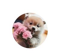 Phayah Round Shape Car Air Fresheners Cards 4 Pcs Puppy Holding Flowers Pattern Auto Aromatherapy Tablets Hanging Scented Card - Lavender Scent