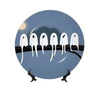 PHAYAH Row Of Ghosts In A Tree Pattern Bone China Decorative Plate Ceramic Dinner Plates Crafts With Vertical Stand For Home Office Decor 7in