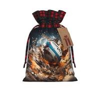 PHAYAH Rugby On Fire Christmas Drawstring Burlap Gift Bag Candy Bag, Storage Bag Suitable For Christmas, Birthday Party