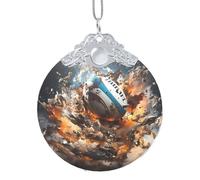 Phayah Rugby On Fire Pattern Christmas Tree Decoration Round Glass Ornaments Suitable For New Year Home For Gatherings Silver Metal Buckle