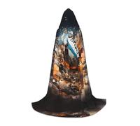 PHAYAH Rugby On Fire Pattern Halloween Witch Witchcraft Hooded Robe Cape Christmas Hoodie Cosplay Masquerade Party Dress Gift Costume L
