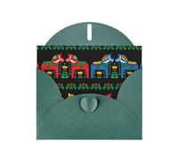 PHAYAH Runner Swedish Dala Horse Folk Pattern Holiday Cards 10 And Ideal For Christmas, Wedding Anniversaries And Party Invitations Matching Dark Green Envelopes