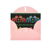 PHAYAH Runner Swedish Dala Horse Folk Pattern Holiday Cards 10 And Ideal For Christmas, Wedding Anniversaries And Party Invitations Matching Pink Envelopes