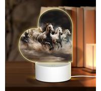 PHAYAH Running of The Horses Pattern Heart Shape Decorative Night Lights with USB Plug in Table Lamp with 3 Light Modes Adjustable for Bedroom Living Room Cafe