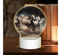 PHAYAH Running of The Horses Pattern Round Decorative Night Lights with USB Plug in Table Lamp with 3 Light Modes Adjustable for Bedroom Living Room Cafe