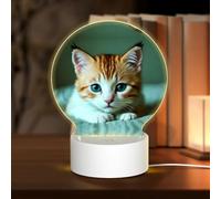 PHAYAH Sad Kitten Pattern Round Decorative Night Lights with USB Plug in Table Lamp with 3 Light Modes Adjustable for Bedroom Living Room Cafe