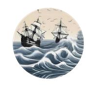 PHAYAH Sailboat in The Waves Pattern Round Mouse Pad for Desk Wireless Mouse Laptop Gaming Computer Travel Work Office Supplies 7.9 X 7.9 in