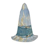 PHAYAH Sailboat Ship Landscape Pattern Halloween Adult Hooded Robe Cape, Women'S Men'S Halloween Dress Up Party Cosplay Costumes M