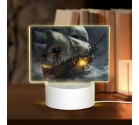 PHAYAH Sailing Boat On The Sea Pattern Rectangle Decorative Night Lights with USB Plug in Table Lamp with 3 Light Modes Adjustable for Bedroom Living Room Cafe
