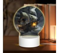 PHAYAH Sailing Boat On The Sea Pattern Round Decorative Night Lights with USB Plug in Table Lamp with 3 Light Modes Adjustable for Bedroom Living Room Cafe