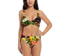 PHAYAH Salads Women's Two Piece Swimsuit Sexy Top Front Cross U-Shaped Cheeky Swimwear Triangle Bikini XL Black