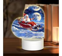 PHAYAH Santa Claus Sleigh Ride Pattern Heart Shape Decorative Night Lights with USB Plug in Table Lamp with 3 Light Modes Adjustable for Bedroom Living Room Cafe