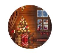 PHAYAH Santa Outside The Window Pattern Round Mouse Pad Waterproof Non-Slip Rubber Base Desktop Protection Mat Diameter 7.9 Inches