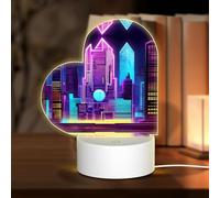 PHAYAH Sci-Fi City Pattern Heart Shape Decorative Night Lights with USB Plug in Table Lamp with 3 Light Modes Adjustable for Bedroom Living Room Cafe