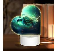 PHAYAH Sea Turtle Swimming Pattern Heart Shape Decorative Night Lights with USB Plug in Table Lamp with 3 Light Modes Adjustable for Bedroom Living Room Cafe