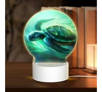 PHAYAH Sea Turtle Swimming Pattern Round Decorative Night Lights with USB Plug in Table Lamp with 3 Light Modes Adjustable for Bedroom Living Room Cafe