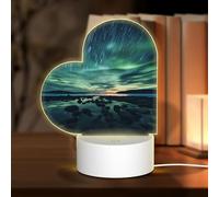 PHAYAH Sea Under The Aurora Borealis Pattern Heart Shape Decorative Night Lights with USB Plug in Table Lamp with 3 Light Modes Adjustable for Bedroom Living Room Cafe