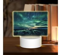 PHAYAH Sea Under The Aurora Borealis Pattern Rectangle Decorative Night Lights with USB Plug in Table Lamp with 3 Light Modes Adjustable for Bedroom Living Room Cafe