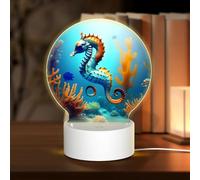 PHAYAH Seabed Coral Seahorse Pattern Night Light Round Led Ligh Base with USB Cable Adjustable 3 Colors for Adults Child Room Bedroom