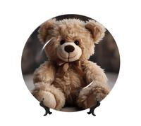 PHAYAH Seated Teddy Bear Pattern Bone China Decorative Plate Ceramic Dinner Plates Crafts with Vertical Stand for Home Office Decor 8in