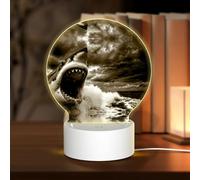 PHAYAH Shark in The Sea Pattern Round Decorative Night Lights with USB Plug in Table Lamp with 3 Light Modes Adjustable for Bedroom Living Room Cafe
