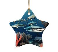 Phayah Sharks Under The Sea Pattern Ceramic Star Shape Xmas Tree Ornament New Year Home Souvenirs For Gatherings Hanging Decoration