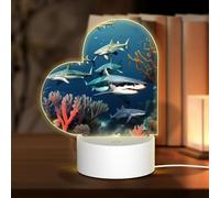 PHAYAH Sharks Under The Sea Pattern Heart Shape Decorative Night Lights with USB Plug in Table Lamp with 3 Light Modes Adjustable for Bedroom Living Room Cafe