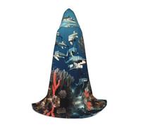 PHAYAH Sharks Under The Sea Pattern Hooded Poncho Unisex Christmas Hoodie For Cosplay Halloween Costume Party Masquerade S