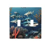 Phayah Sharks Under The Sea Pattern Light Switch Cover Decorative Double Toggle Wall Plate Outlet Cover for Bedroom Living Room 4.5 X 4.5 in
