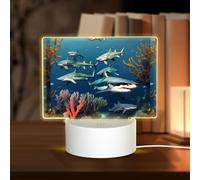 PHAYAH Sharks Under The Sea Pattern Rectangle Decorative Night Lights with USB Plug in Table Lamp with 3 Light Modes Adjustable for Bedroom Living Room Cafe